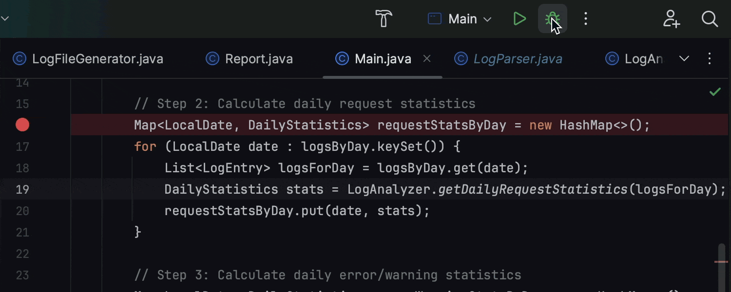 调试器中的 Run to Cursor（运行到光标）嵌入选项
