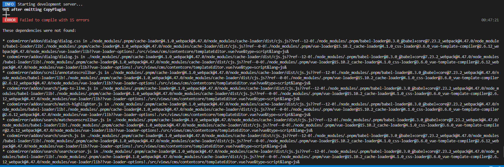 npm i 安装的依赖项目,运行正常,换成pnpm i安装的依赖运行报错