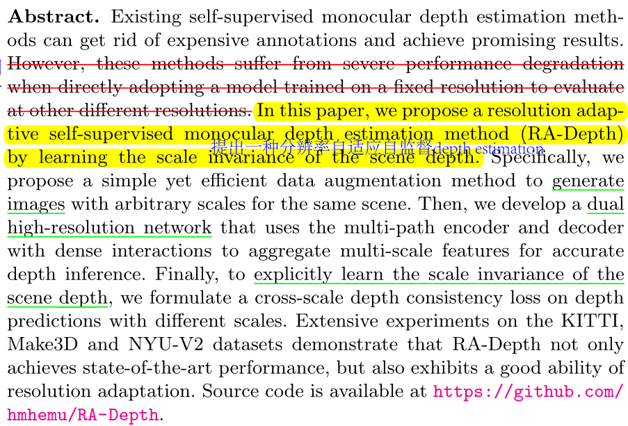RA-Depth: Resolution Adaptive Self-Supervised Monocular Depth Estimation