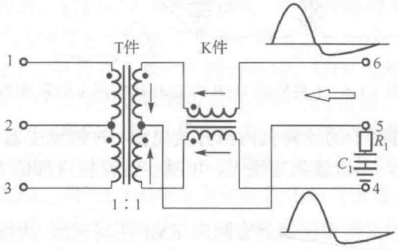 T件+K件网络变压器EMI传输示意图(图源：书籍《网络变压器》)