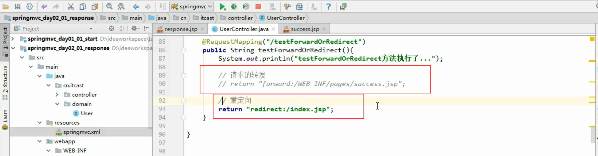 Spring mvc springmvc forward redirect 