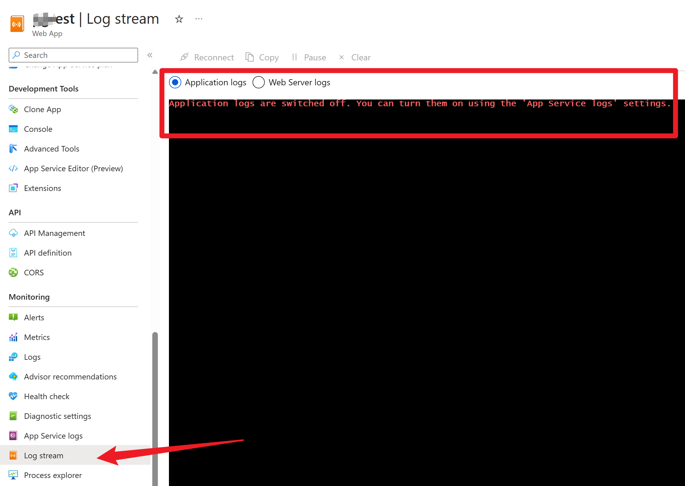 【Azure 应用服务】当在Azure App Service的门户上 Log Stream 日志无输出，需要如何操作让其输出Application Logs呢?