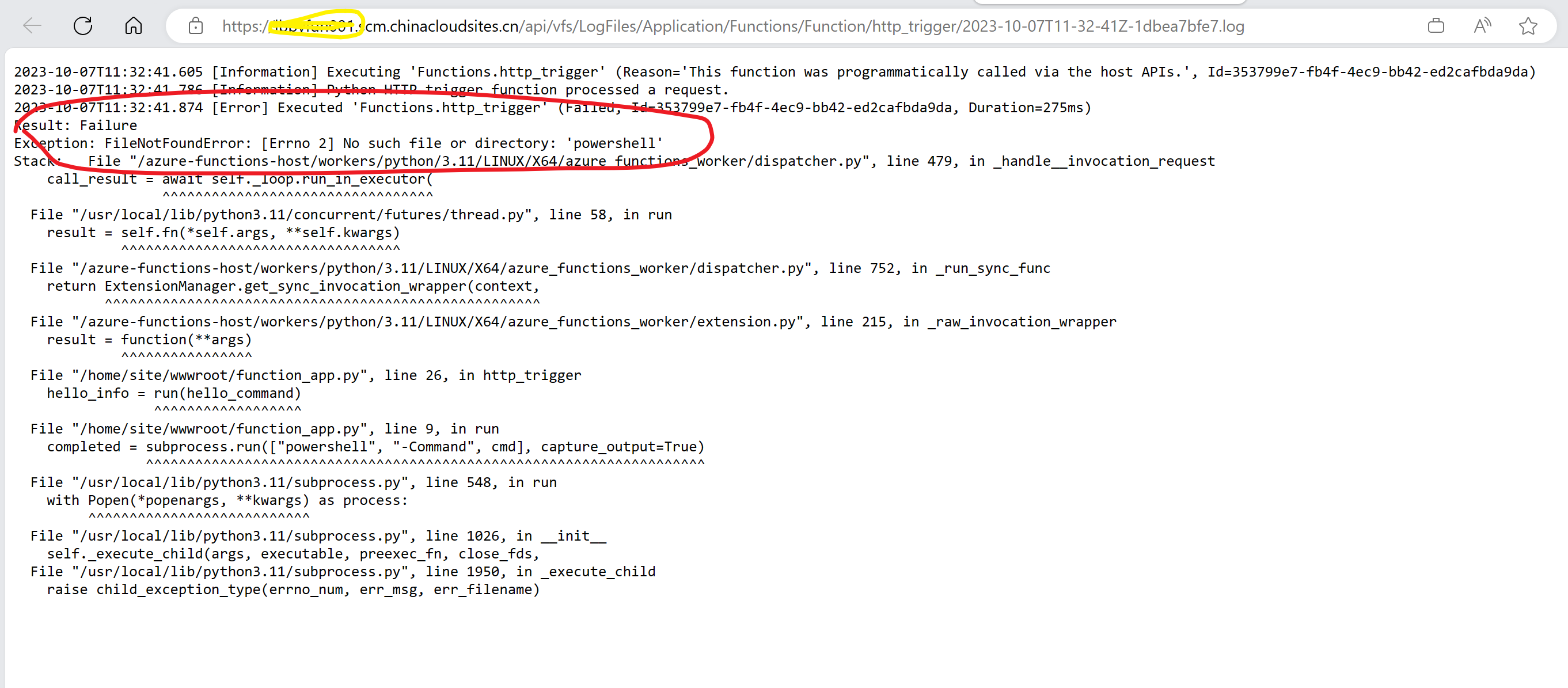 【Azure Function App】Python Function调用Powershell脚本在Azure上执行失败的案例