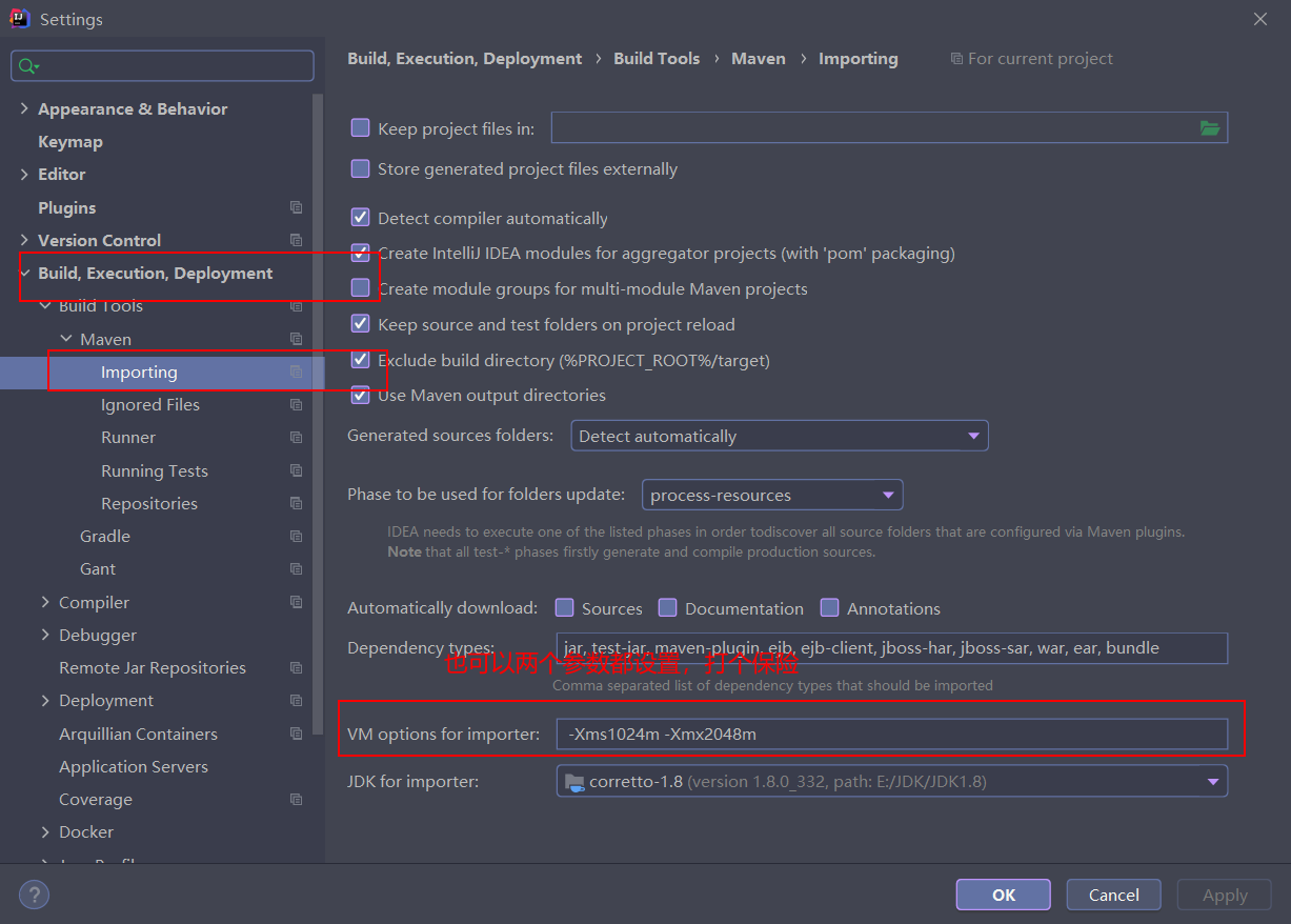 vm option for importer