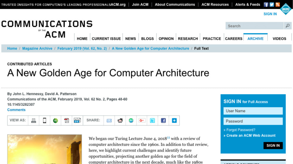 A New Golden Age for computer Architecture