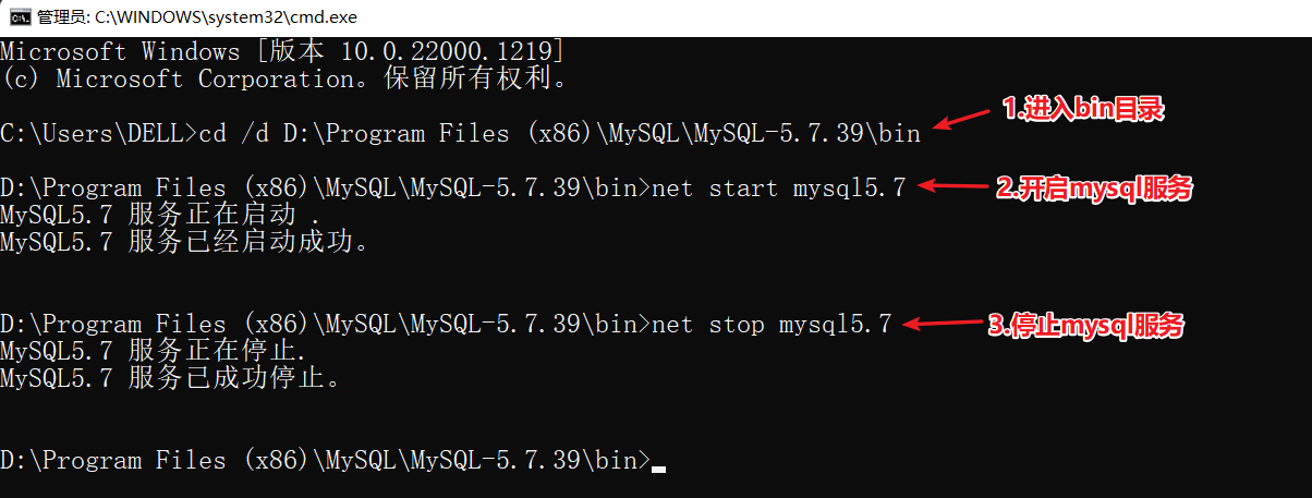 开启和关闭mysql服务
