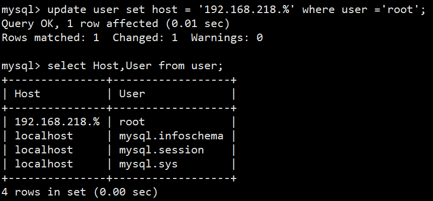 更新后的mysql数据库的user表