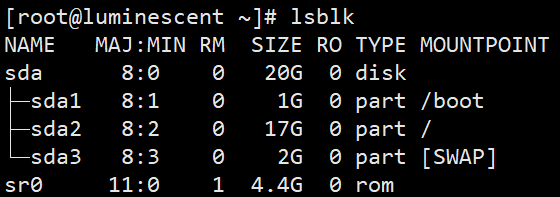lsblk命令查看磁盘挂载