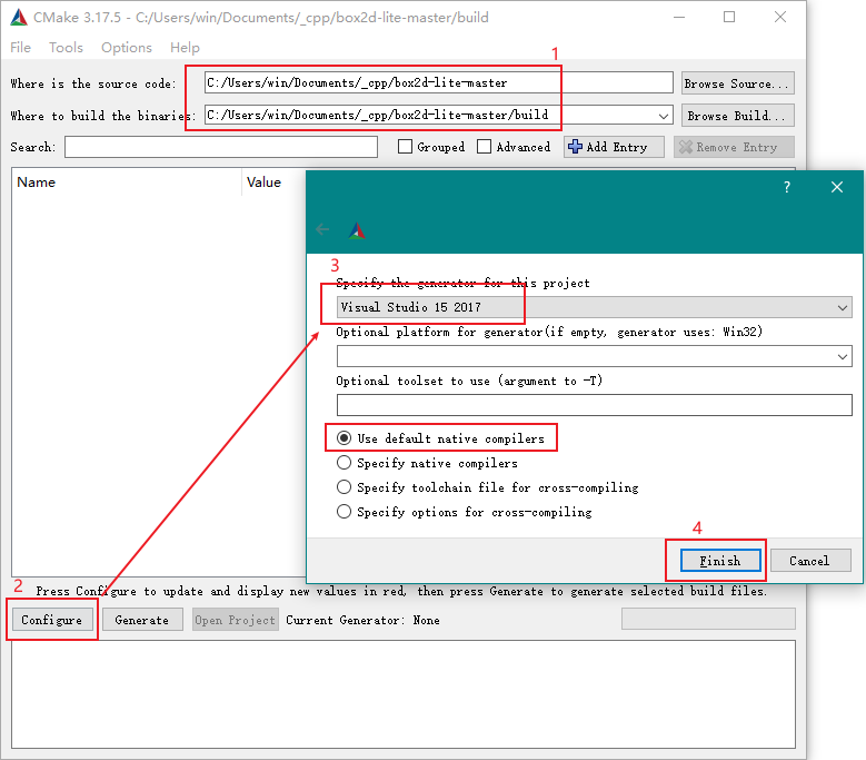 cpp环境搭建 - vs2017编译CMakeLists项目（Box2dLite）