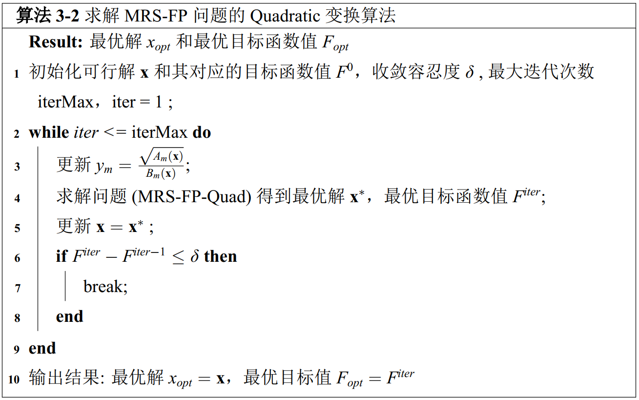 求解MRS-FP的Quadratic变换算法