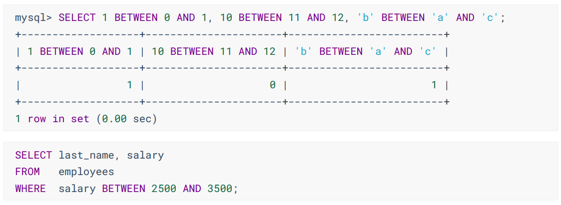 BETWEEN AND运算符的使用