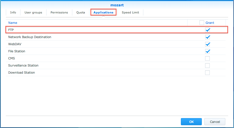 群晖 Synology 编辑用户FTP权限