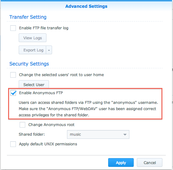 群晖 Synology 启用FTP匿名访问配置