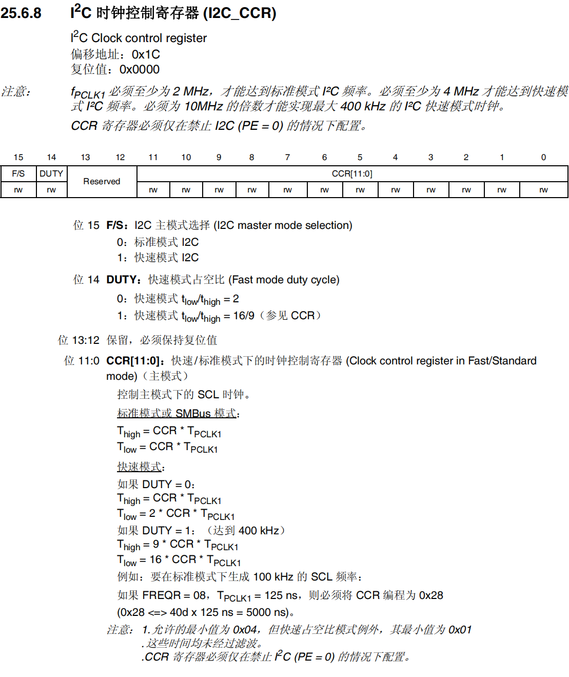 I2C时钟控制寄存器