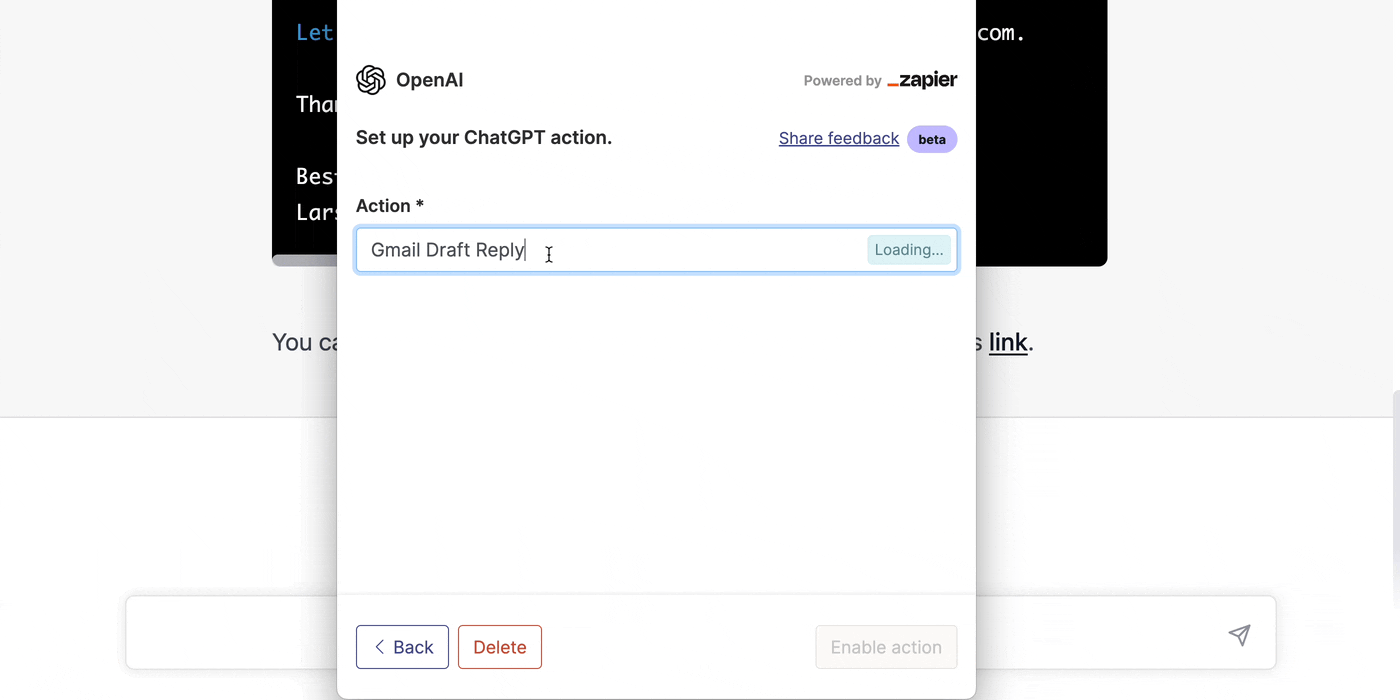 一个 GIF，展示了要求 ChatGPT 插件起草对电子邮件的回复的演示。