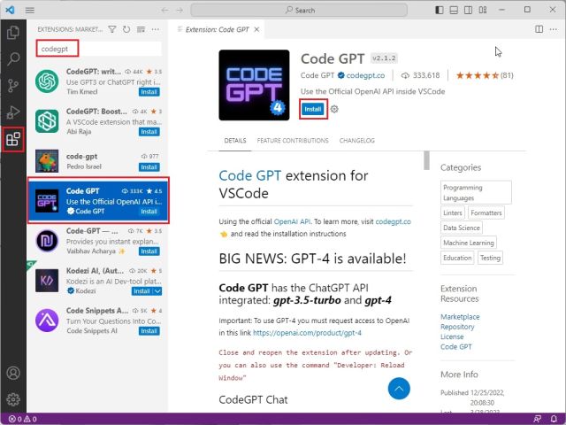 在 VS Code 中安装和使用 CodeGPT (2023)