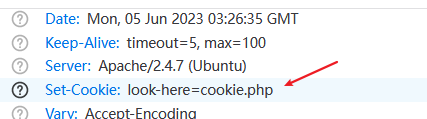 O  Date: Mon, 05 Jun 2023 GMT  Keep-Alive: timeout: S,  Server: Apache/2.4.7 (Ubuntu)  Set-Cookie: look-here—cookiephp  Varv: Acceot-Encodina 
