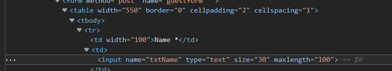 < table  <input name-"txtName" type-"text" 
