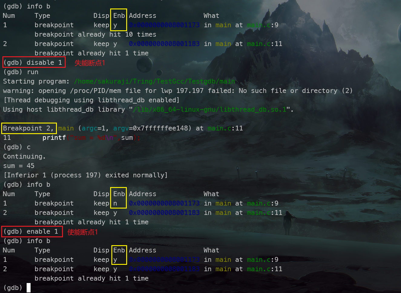 gdb-enable-disable