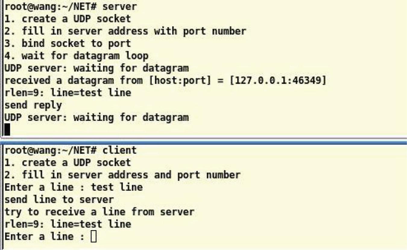 UDP server-client program outputs