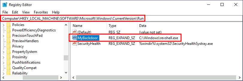 backdoored Run entry