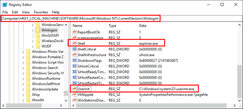 Winlogon registry