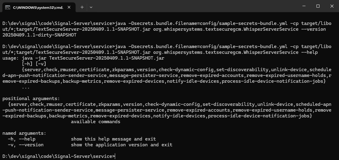 signal cli show version and help