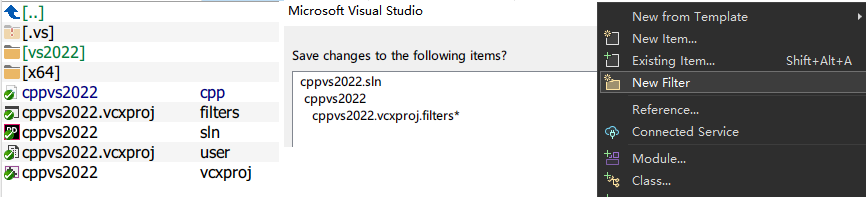 vs(visual stuiod)中vc++工程的Filter和Folder及vcxproj知识