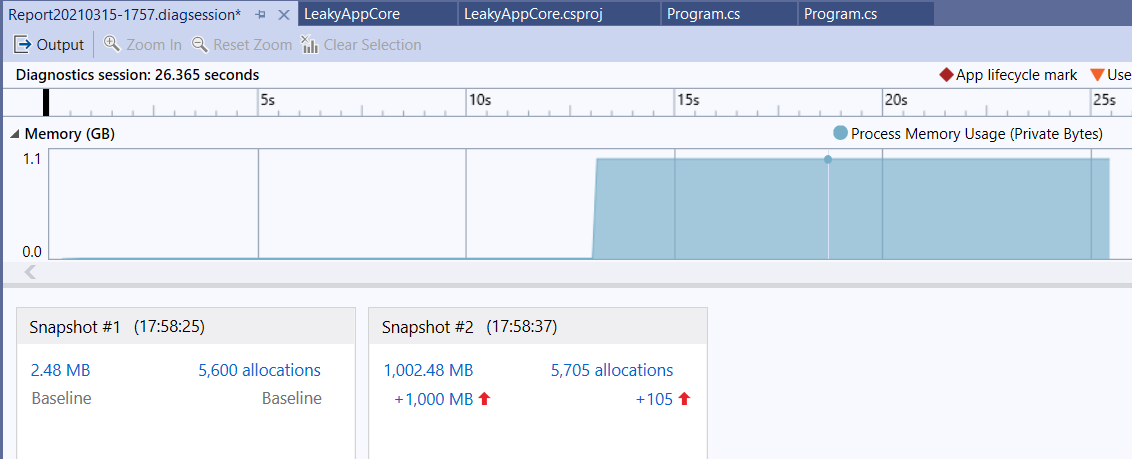 Visual Studio profiler output