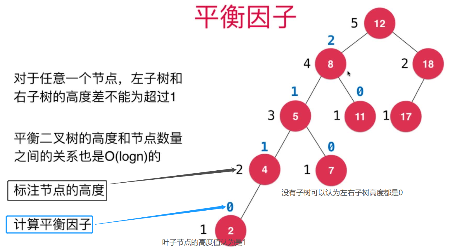 计算节点高度和平衡因子