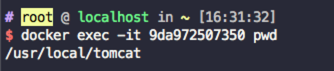 使用docker exec -it 9da972507350 pwd直接输出命令结果