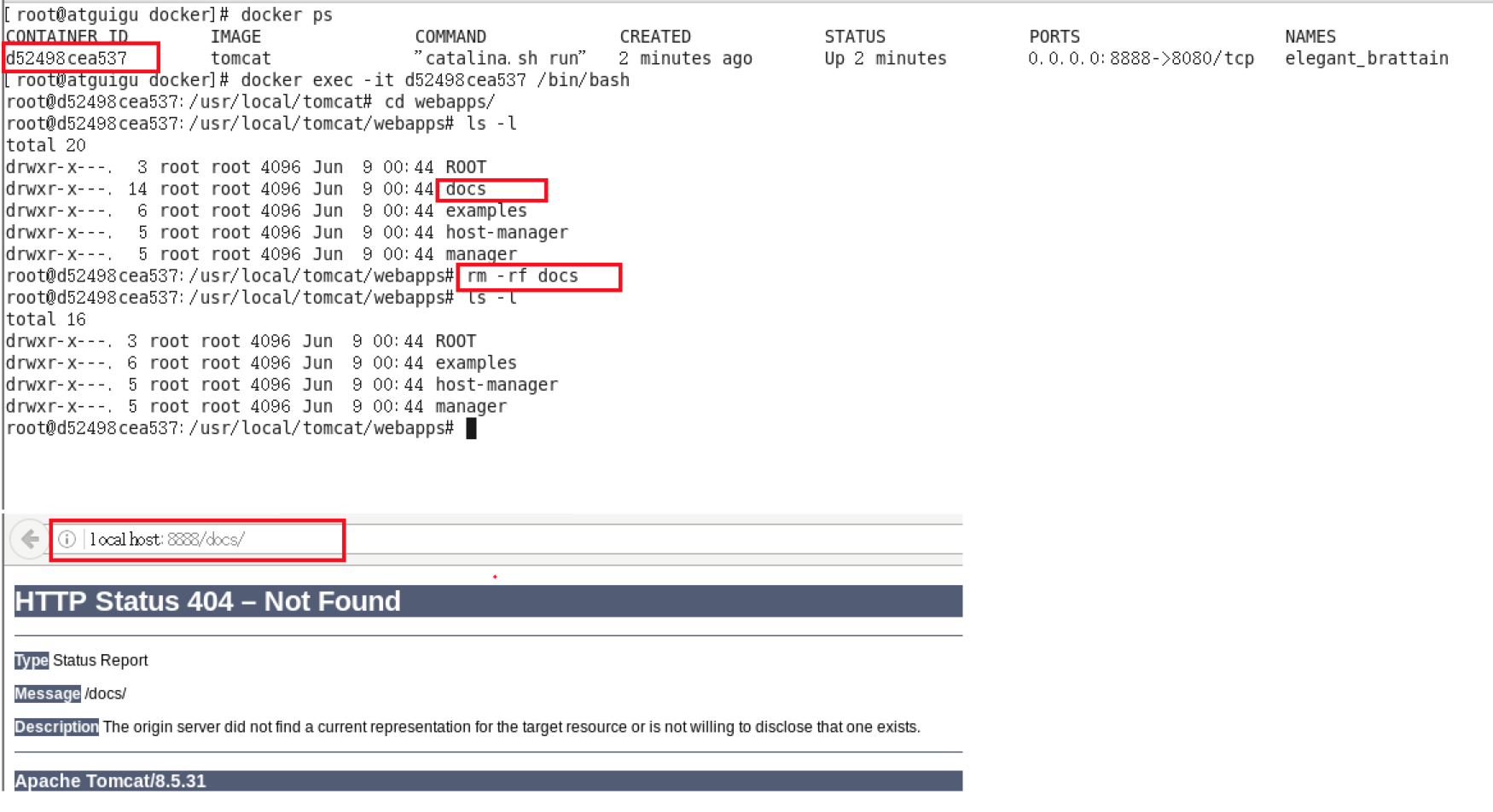 故意删除上一步镜像生产tomcat容器的文档