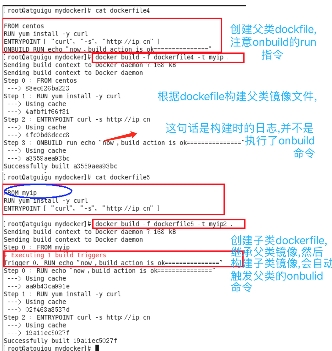 当构建一个被继承的Dockerfile时运行ONBUILD命令，父镜像在被子继承后父镜像的onbuild被触发
