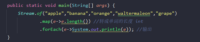 代码:map 对所有的字符串元素进行一个求 length 的操作,虽然并没有显示使用循环,是因为最后的 foreach()方法嘛?