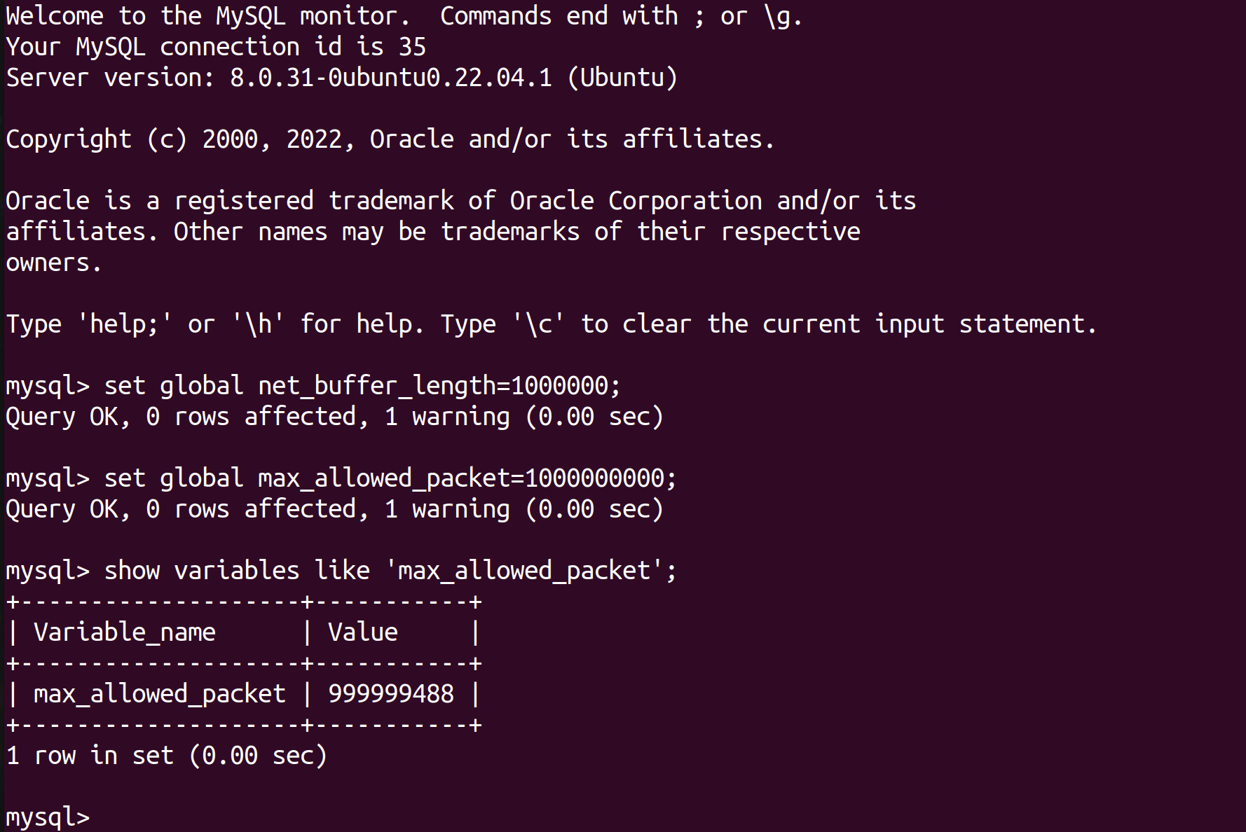 Got A Packet Bigger Than max allowed packet Bytes cpp Mysql Insert 