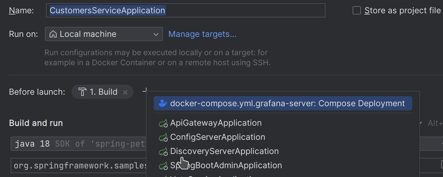 將 Docker 容器設為作為運行配置的 Before Launch（啟動前）任務運行