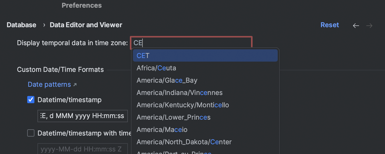 數據編輯器的 Time zone（時區）設置