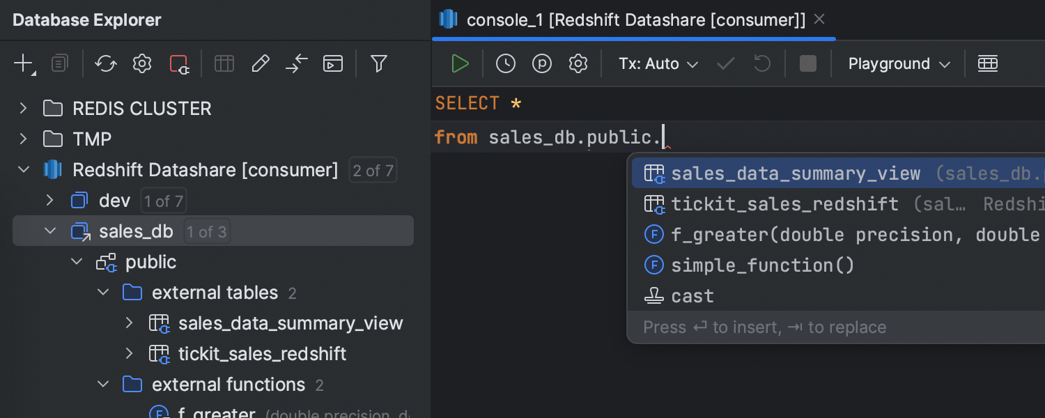 對 Redshift 中外部資料庫和數據共用的支持