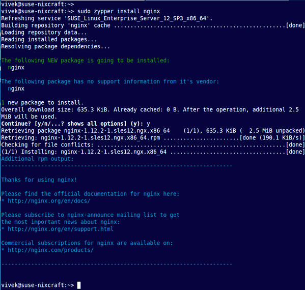 How To Install Nginx on SUSE Linux using zypper command