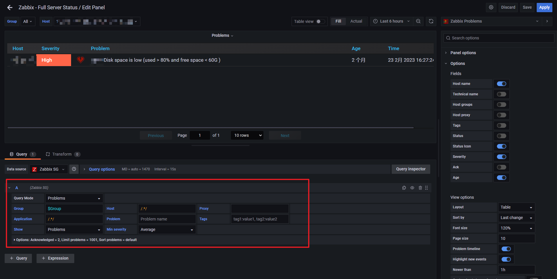 Zabbix Problems Pannel Config